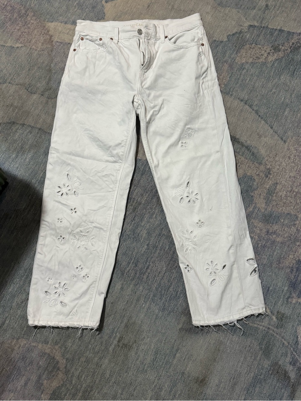 American Eagle Outfitters White Relaxed Jeans with Floral Cutouts